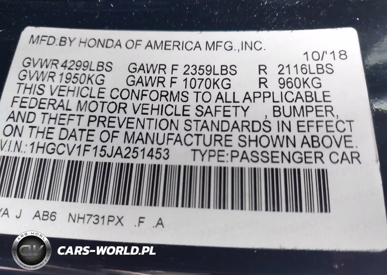 2018 Honda Accord Lx VIN:1HGCV1F15JA251453 - 9