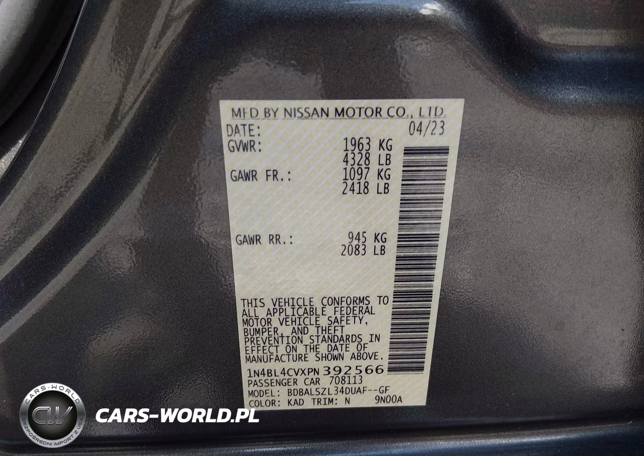 2023 Nissan Altima Sr Fwd VIN:1N4BL4CVXPN392566 - 9