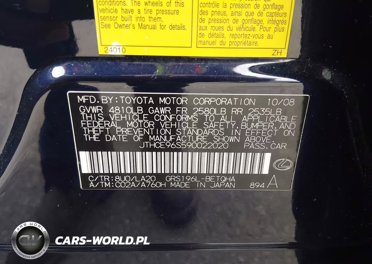 2009 Lexus Gs 350 VIN:JTHCE96S590022020 - 9
