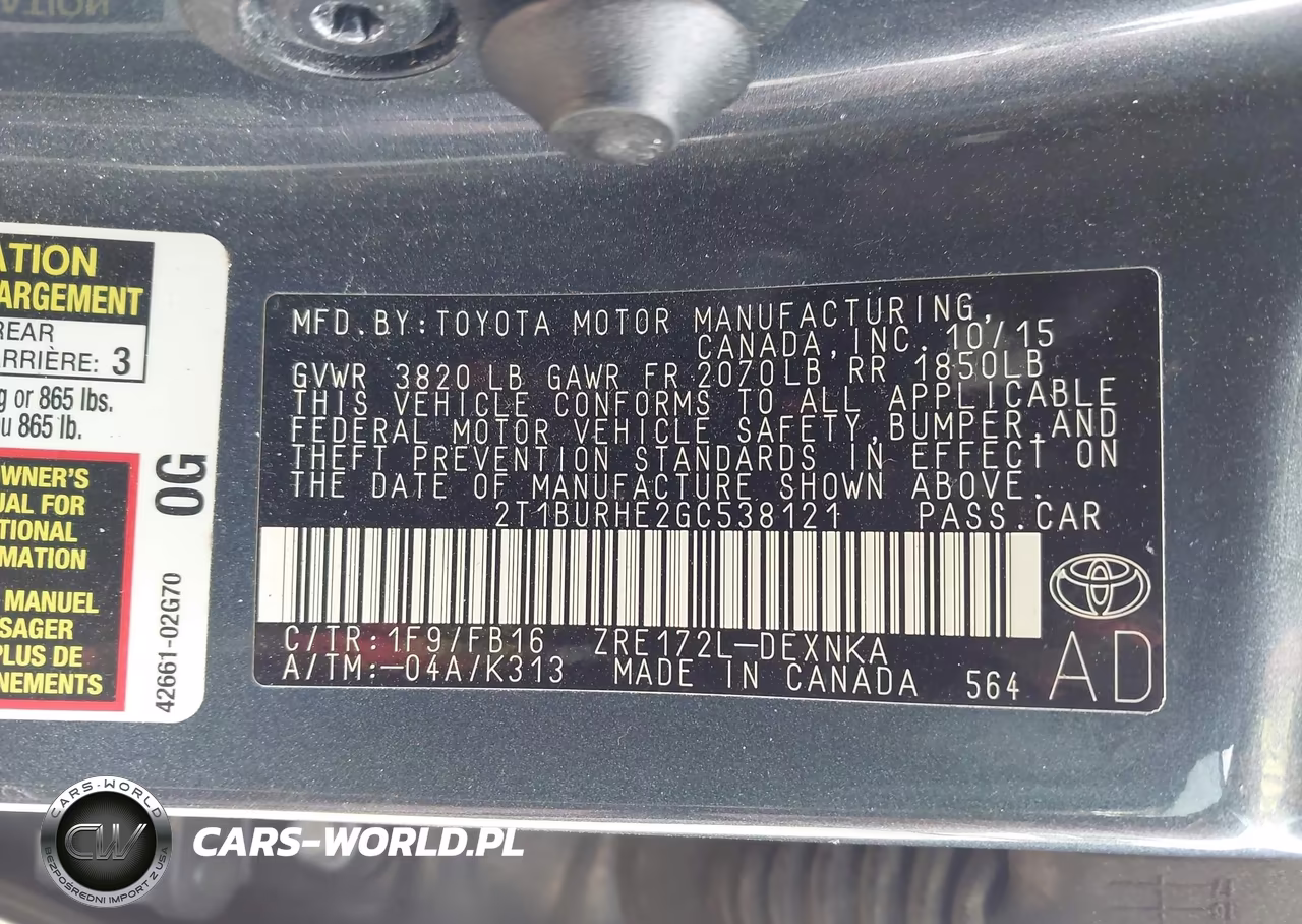 2016 Toyota Corolla Le VIN:2T1BURHE2GC538121 - 9