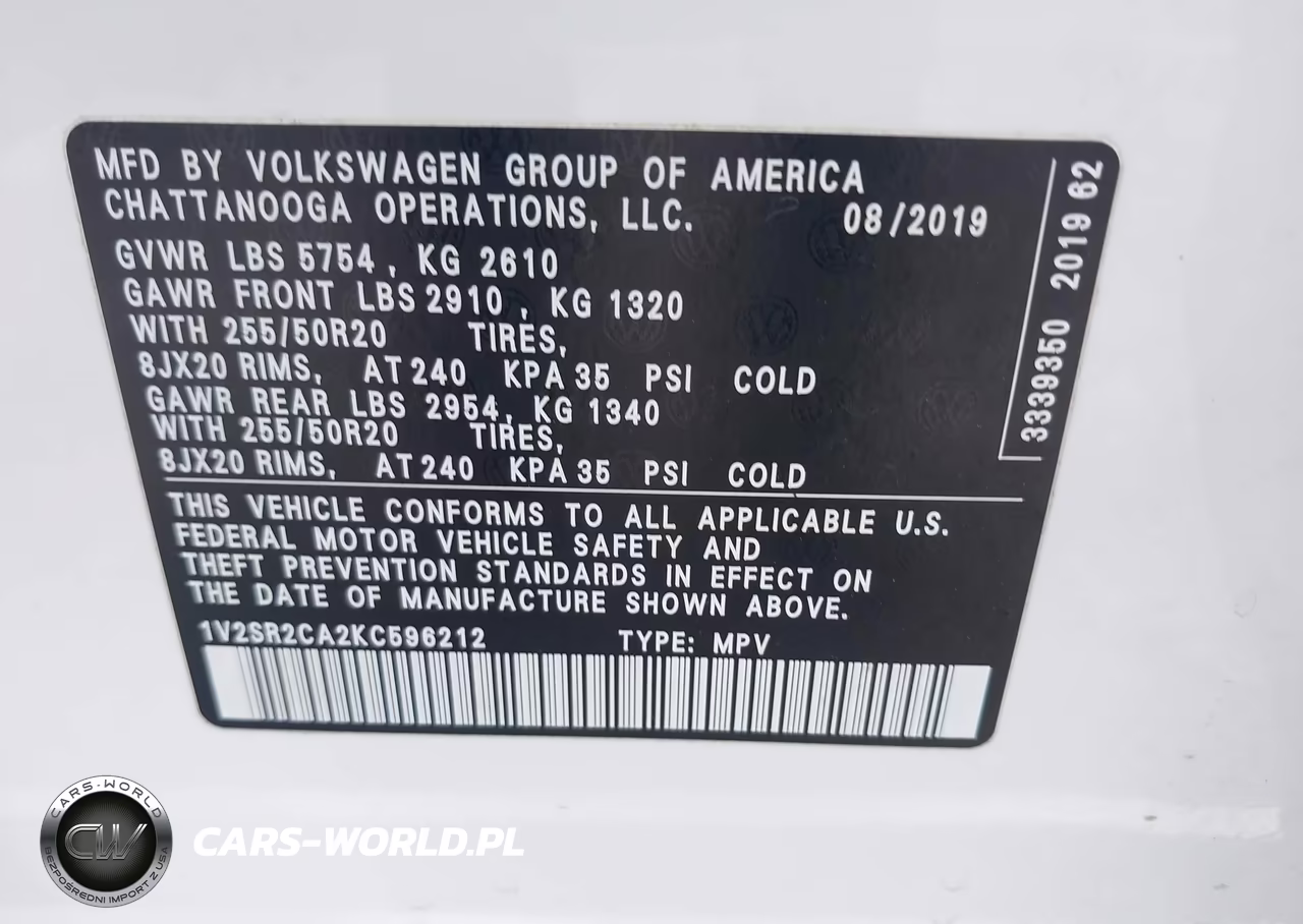 2019 Volkswagen Atlas 3.6L V6 Sel R-Line VIN:1V2SR2CA2KC596212 - 9