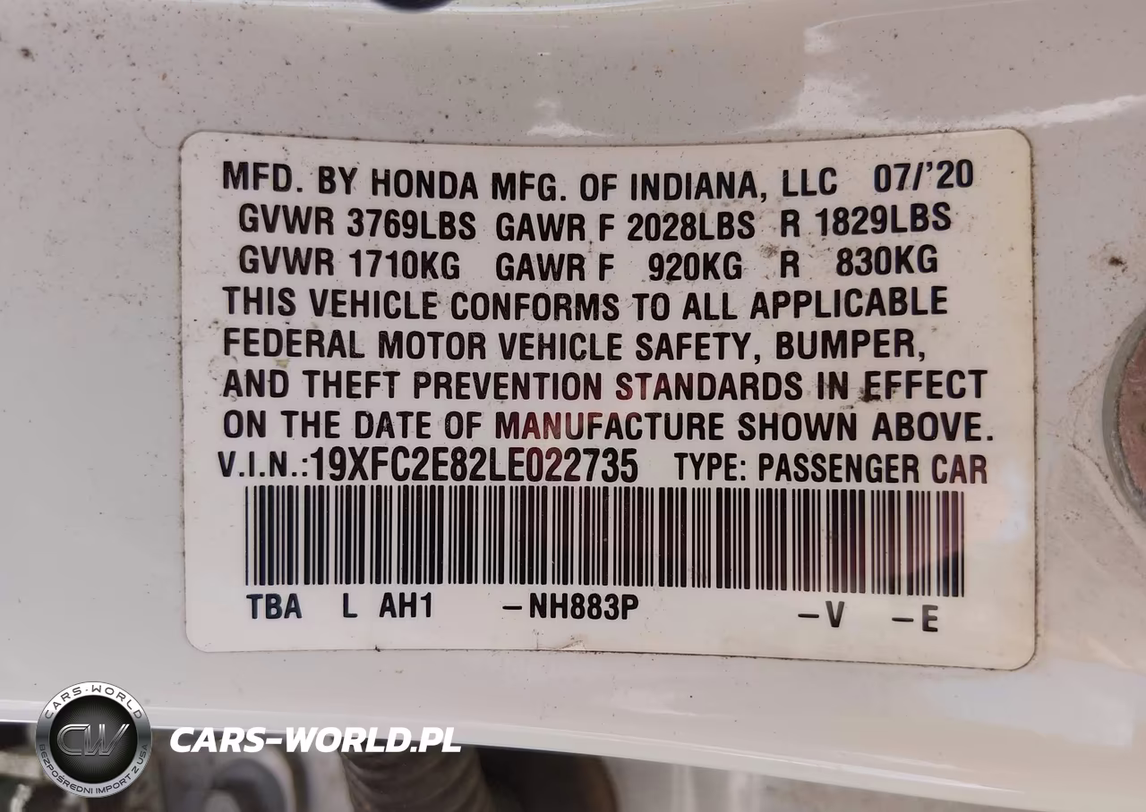 2020 Honda Civic Sport VIN:19XFC2E82LE022735 - 9