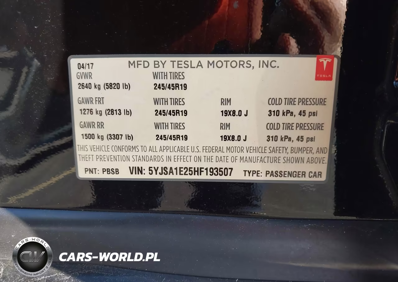 2017 Tesla Model S 100D-60D-75D-90D-P100D VIN:5YJSA1E25HF193507 - 9