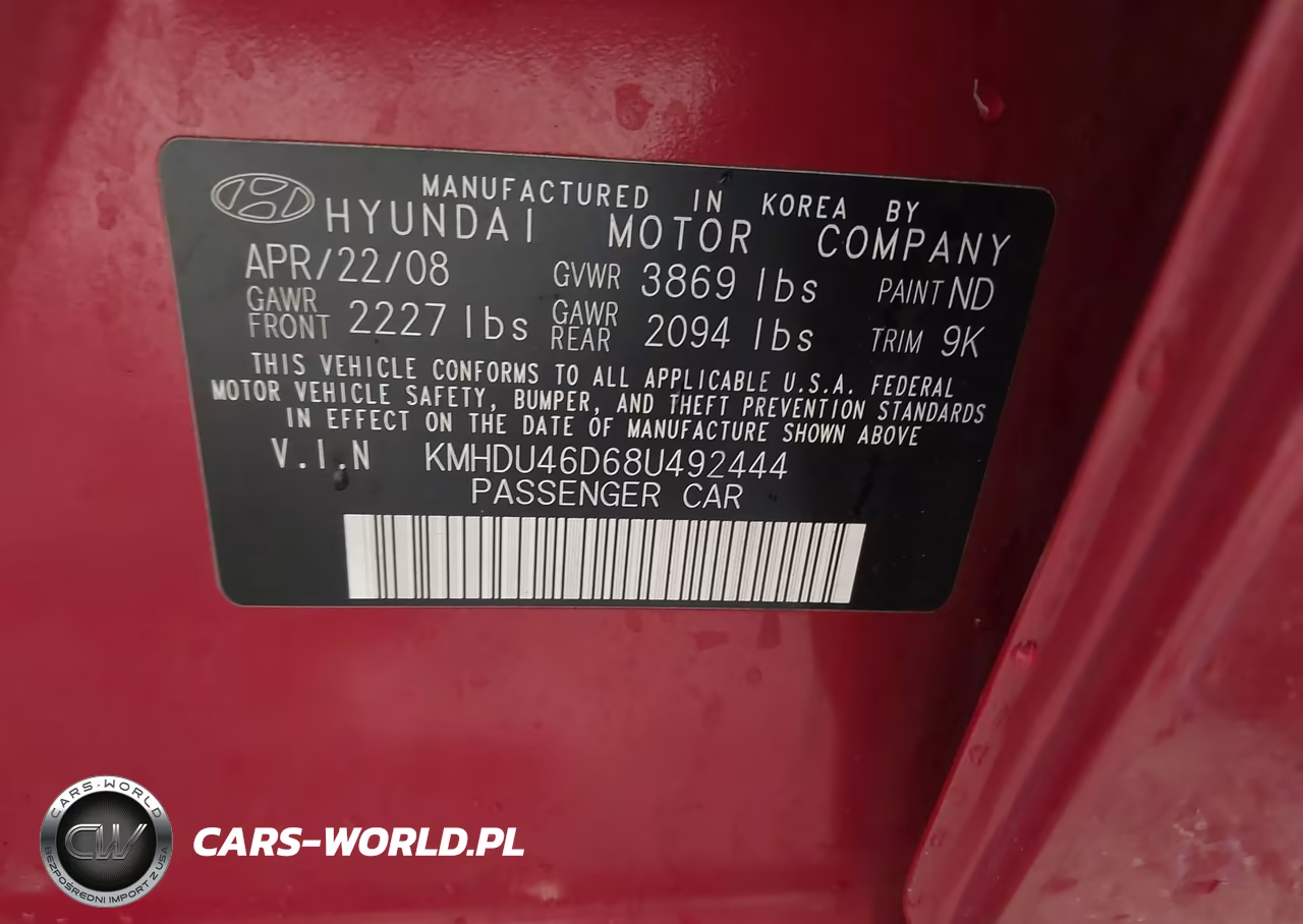 2008 Hyundai Elantra Gls-Se VIN:KMHDU46D68U492444 - 9