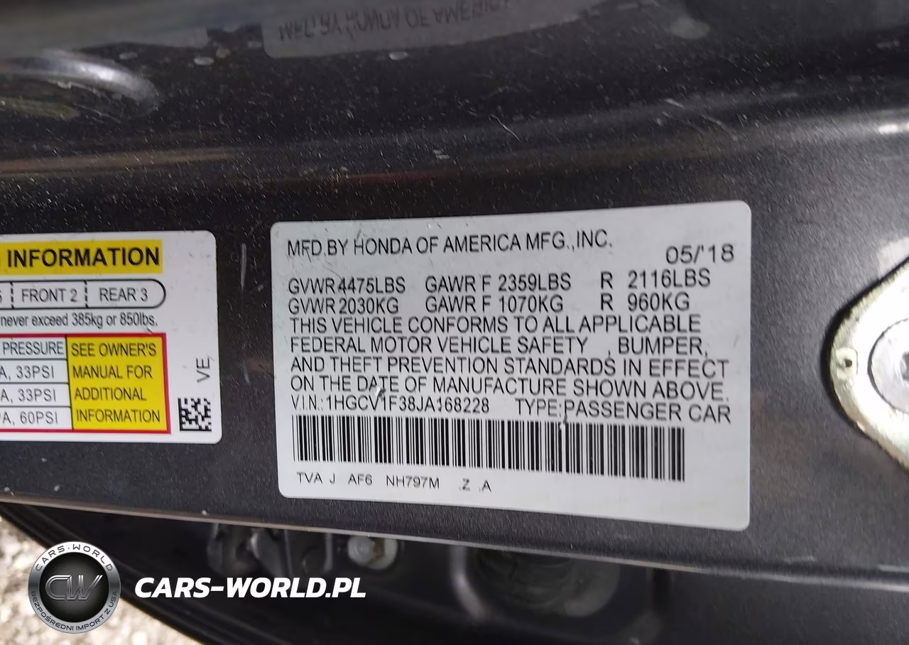 2018 Honda Accord Sport VIN:1HGCV1F38JA168228 - 9