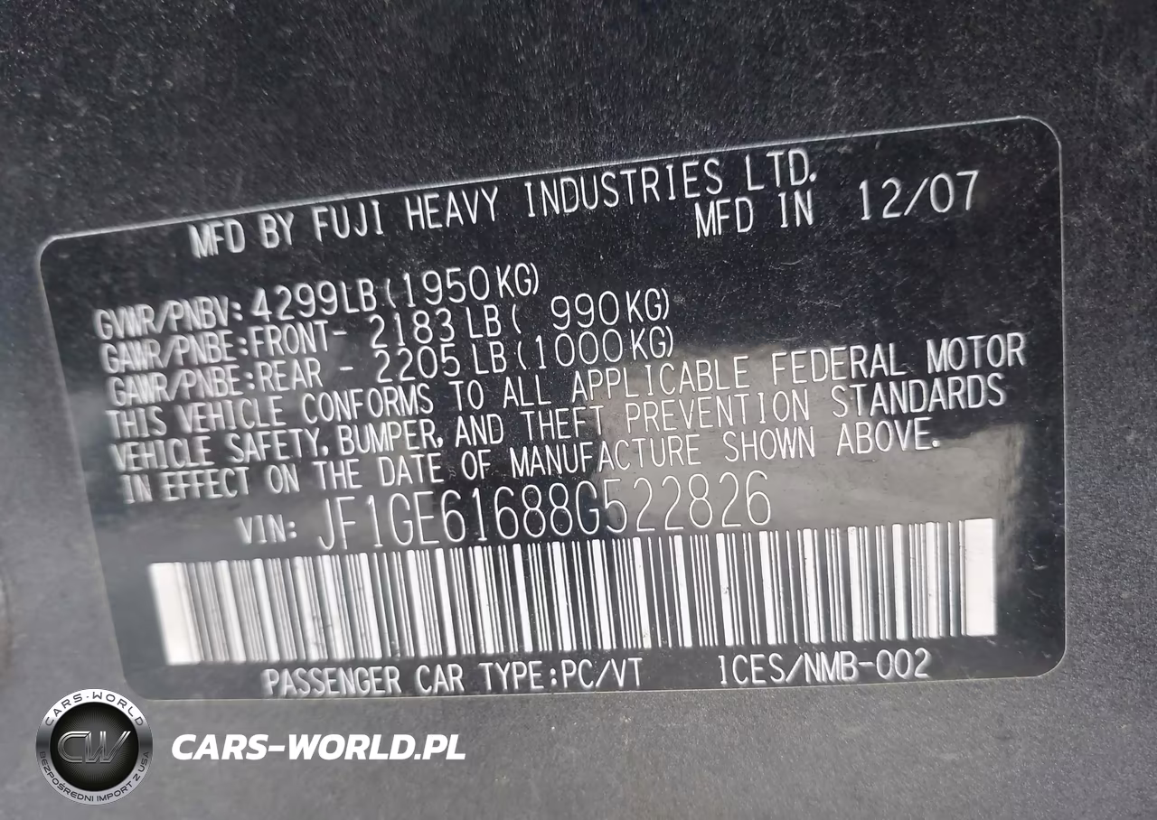 2008 Subaru Impreza VIN:JF1GE61688G522826 - 9