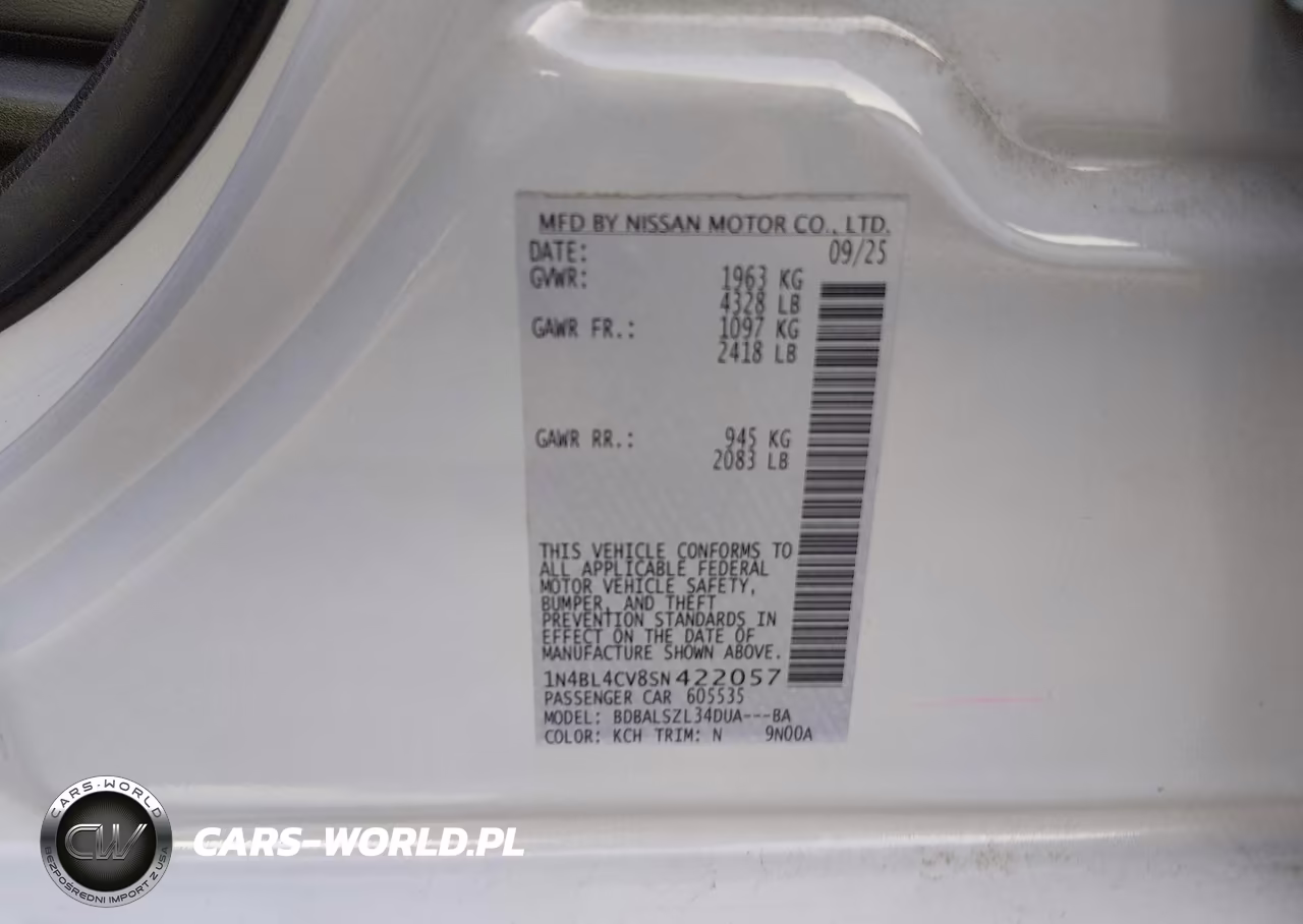 2025 Nissan Altima Sr Fwd VIN:1N4BL4CV8SN422057 - 9