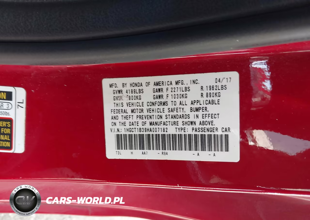 2017 Honda Accord Lx-S VIN:1HGCT1B39HA007182 - 9