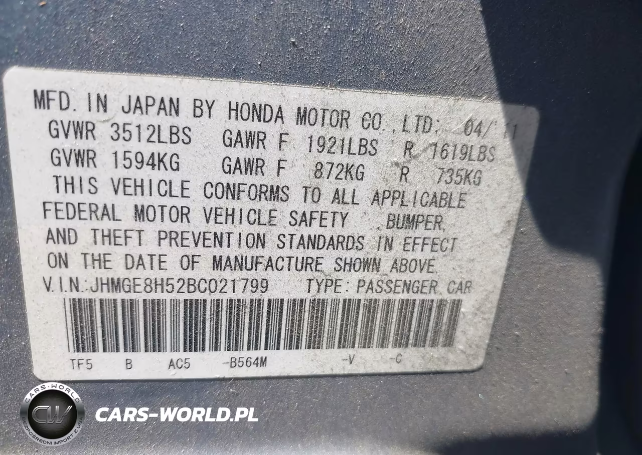 2011 Honda Fit Sport VIN:JHMGE8H52BC021799 - 9