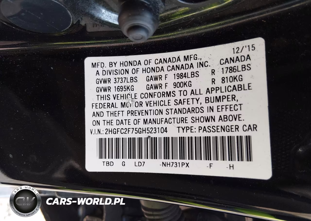 2016 Honda Civic Ex VIN:2HGFC2F75GH523104 - 9
