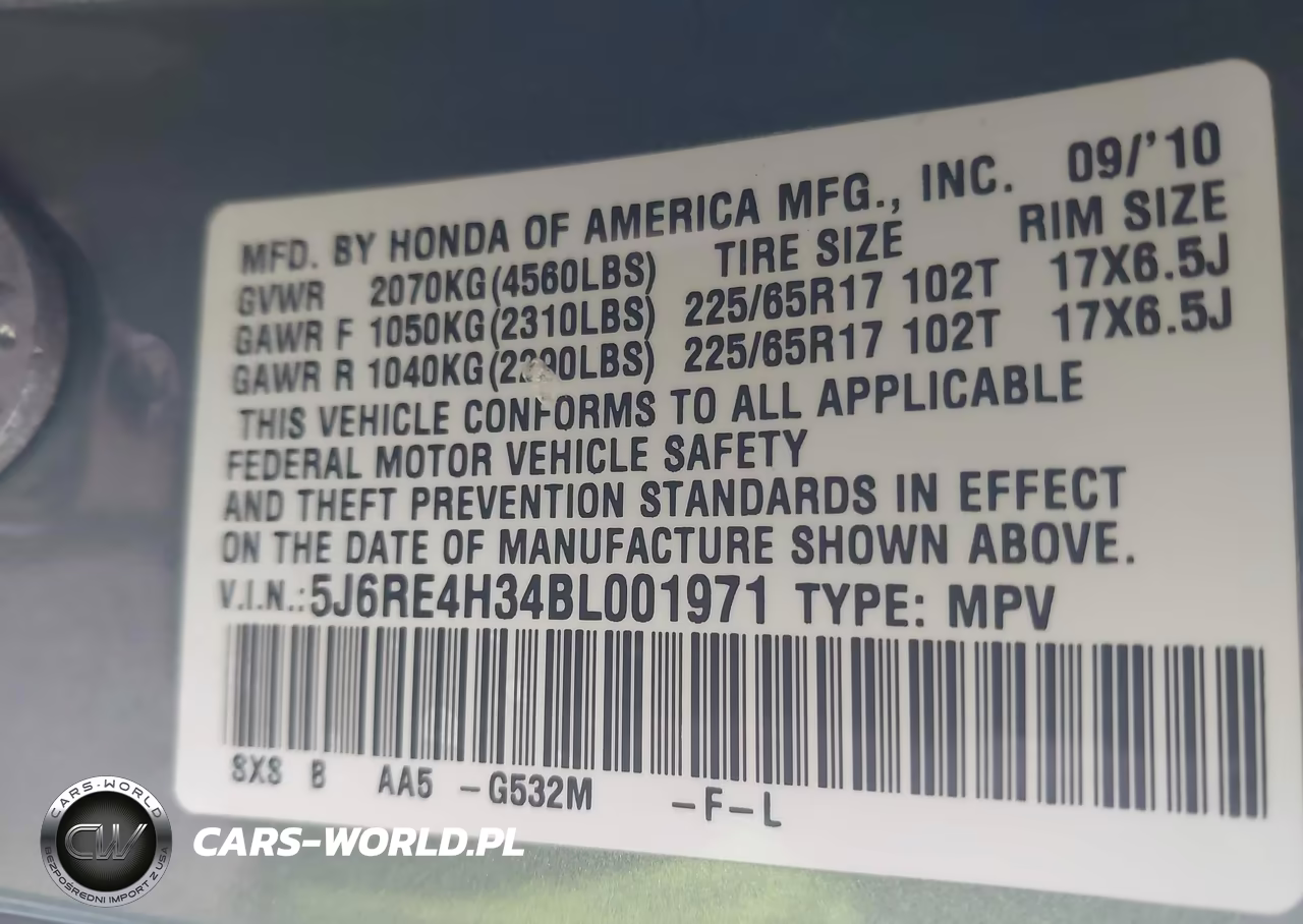 2011 Honda Cr-V Lx VIN:5J6RE4H34BL001971 - 9