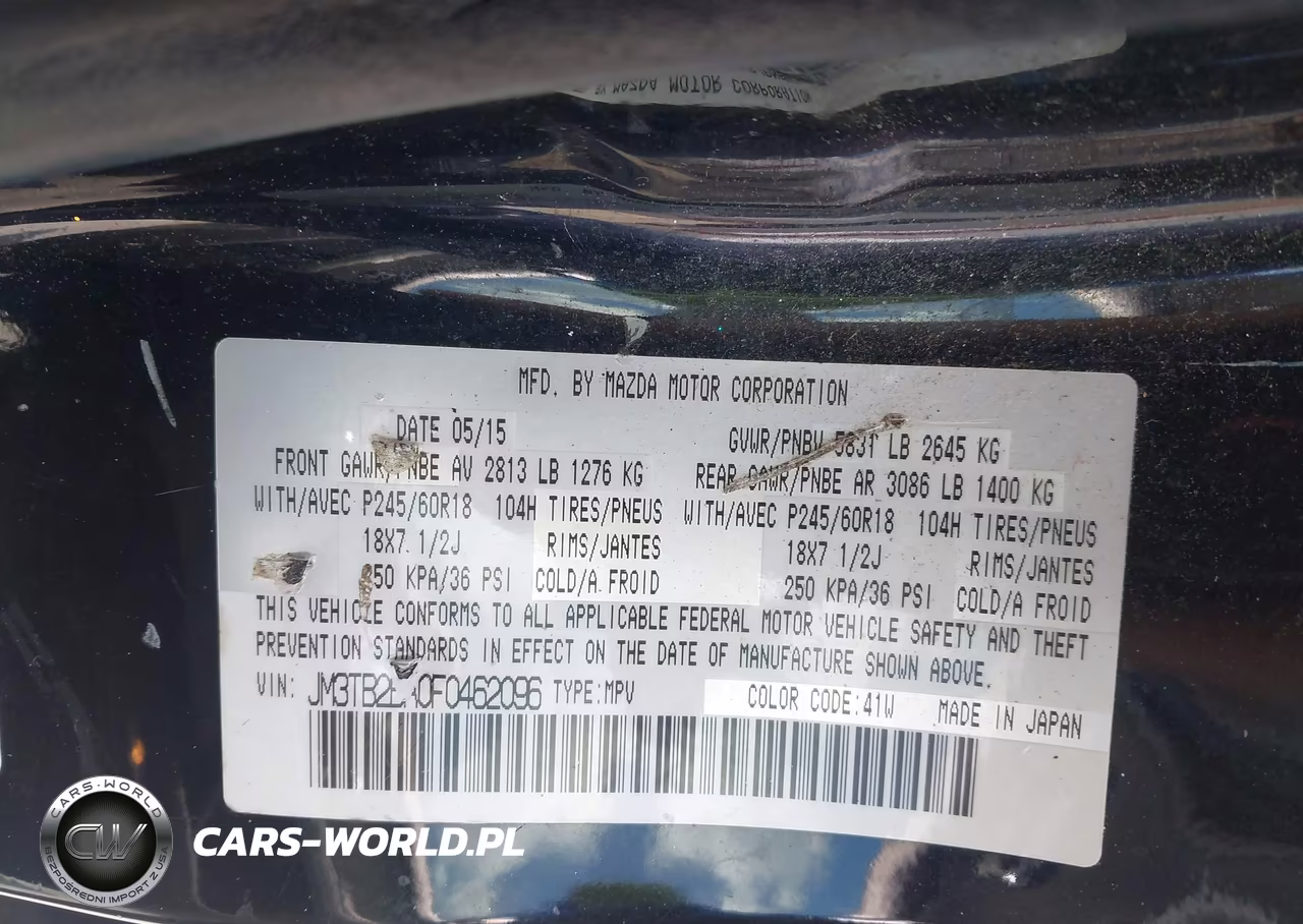 2015 Mazda Cx-9 Sport VIN:JM3TB2BA0F0462096 - 9