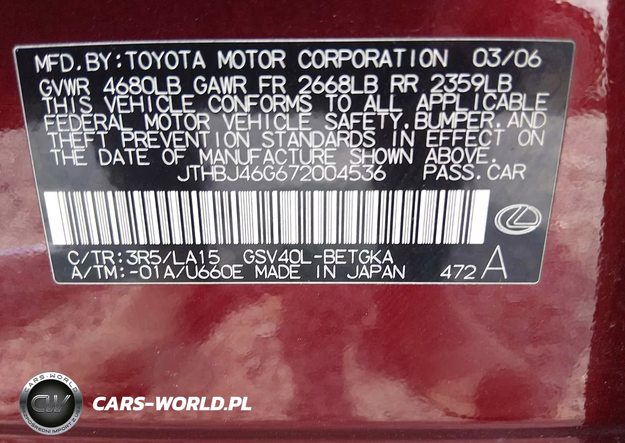2007 Lexus Es 350 VIN:JTHBJ46G672004536 - 9