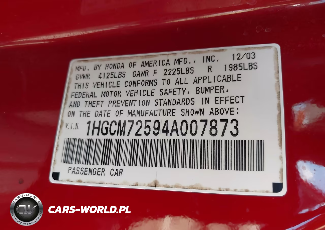 2004 Honda Accord 2.4 Ex VIN:1HGCM72594A007873 - 9
