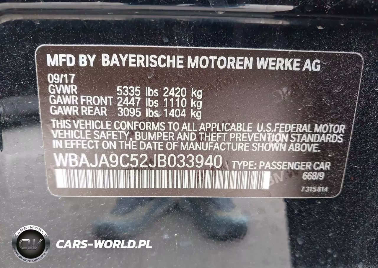 2018 BMW 530E Iperformance VIN:WBAJA9C52JB033940 - 9