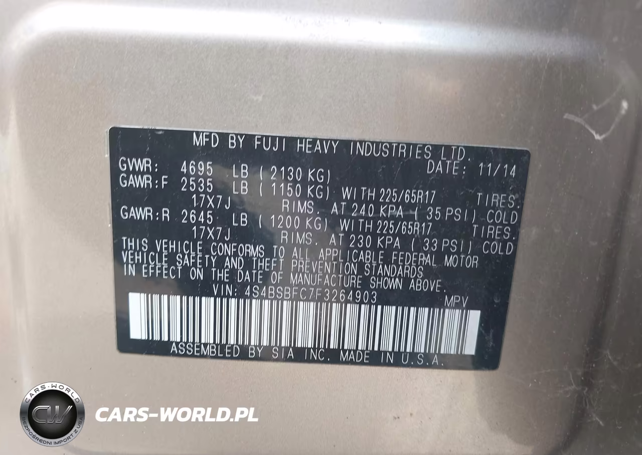 2015 Subaru Outback 2.5I Premium VIN:4S4BSBFC7F3264903 - 9