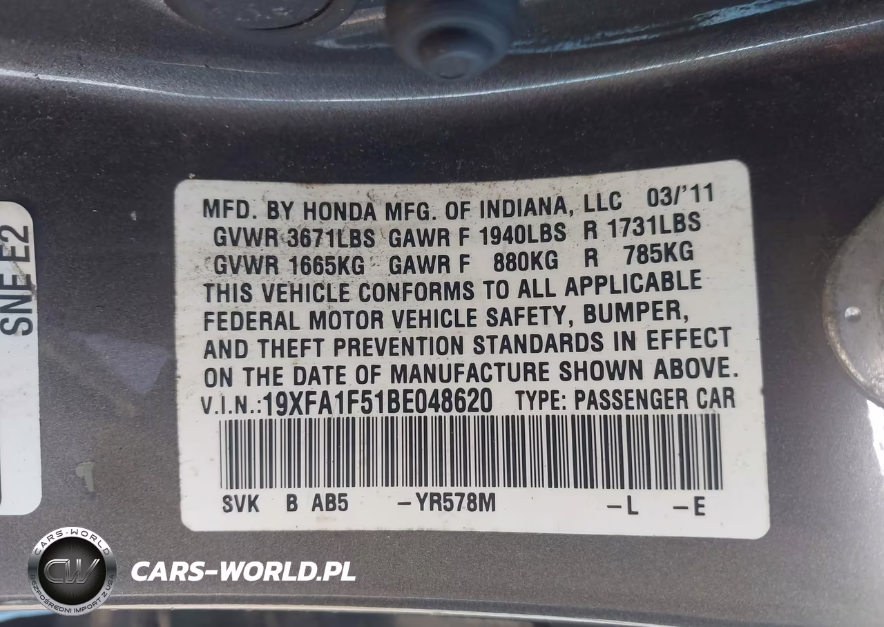 2011 Honda Civic Lx VIN:19XFA1F51BE048620 - 9