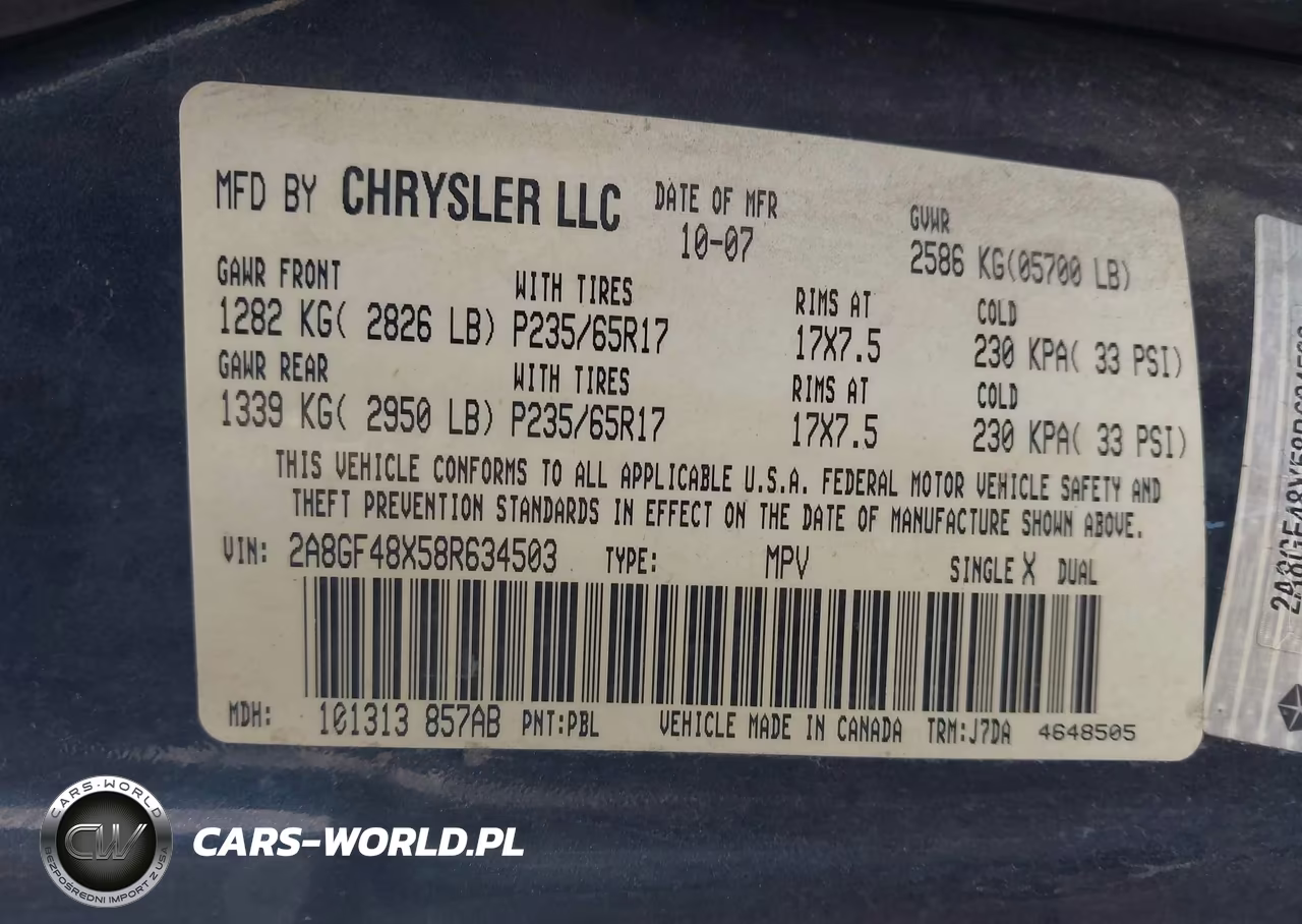 2008 Chrysler Pacifica Lx VIN:2A8GF48X58R634503 - 9