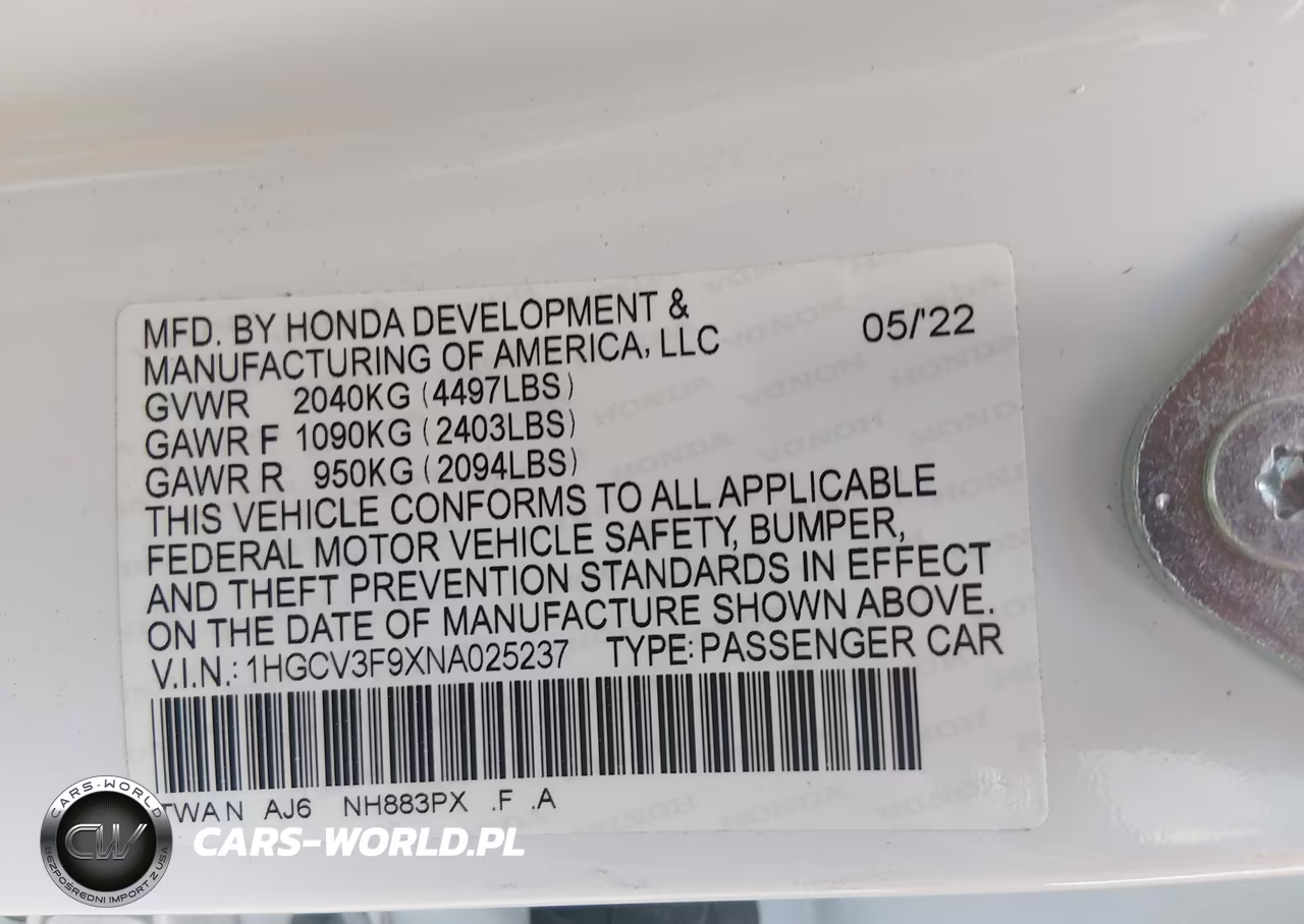 2022 Honda Accord Hybrid Touring VIN:1HGCV3F9XNA025237 - 9