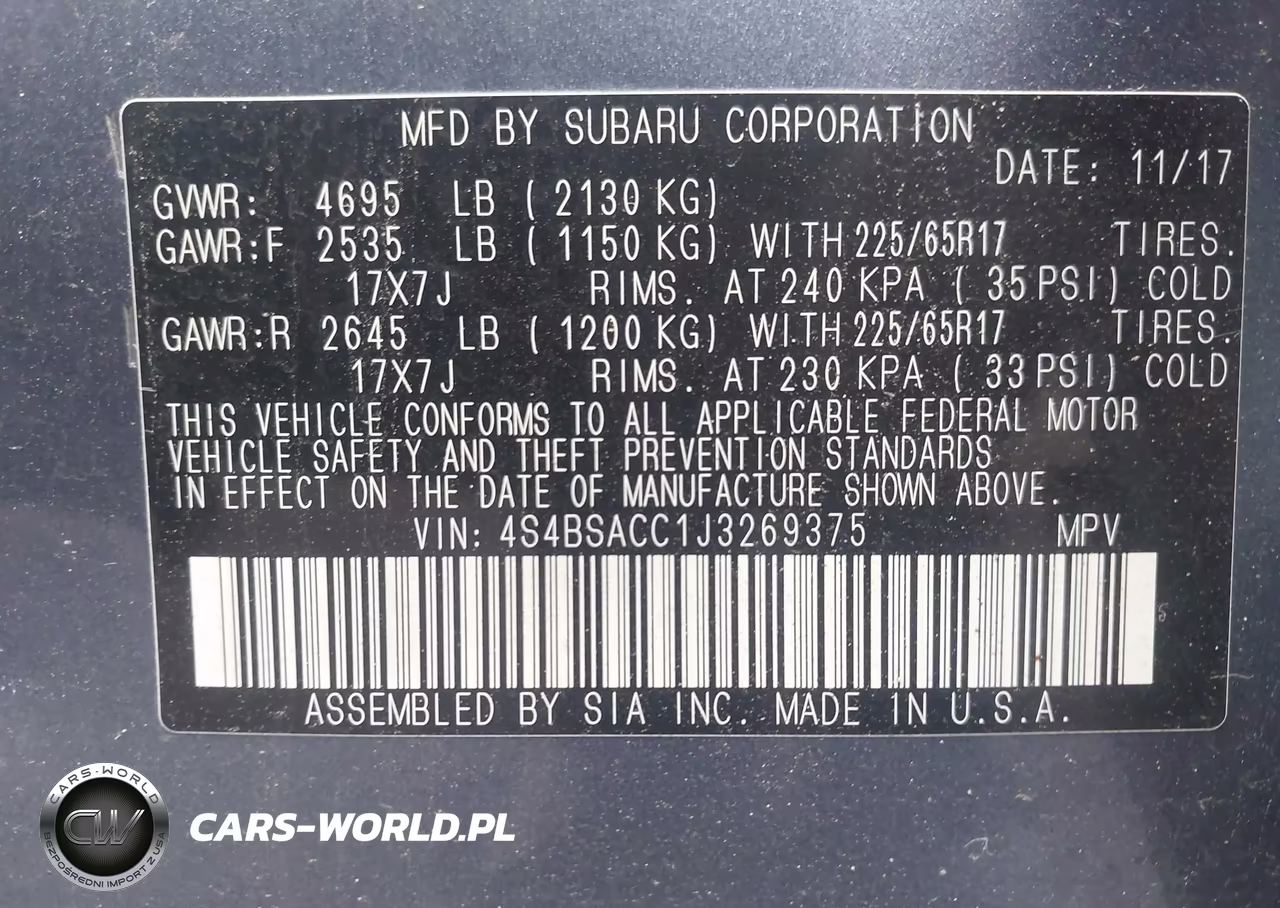 2018 Subaru Outback 2.5I Premium VIN:4S4BSACC1J3269375 - 9