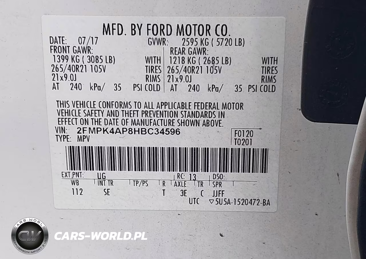 2017 Ford Edge Sport VIN:2FMPK4AP8HBC34596 - 9