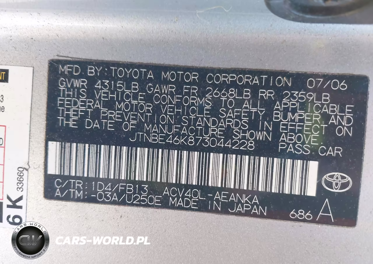 2007 Toyota Camry Ce VIN:JTNBE46K873044228 - 9