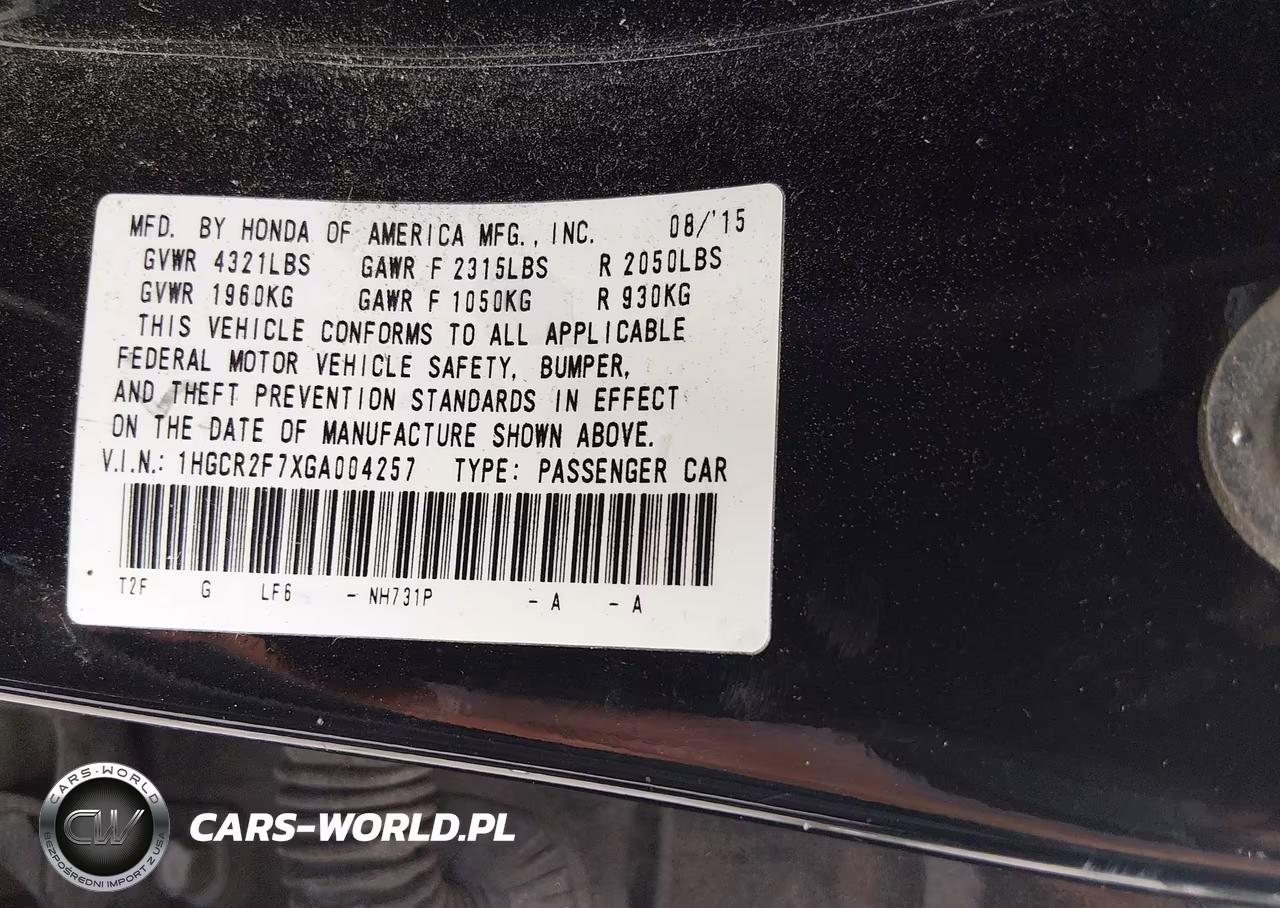 2016 Honda Accord Ex VIN:1HGCR2F7XGA004257 - 9