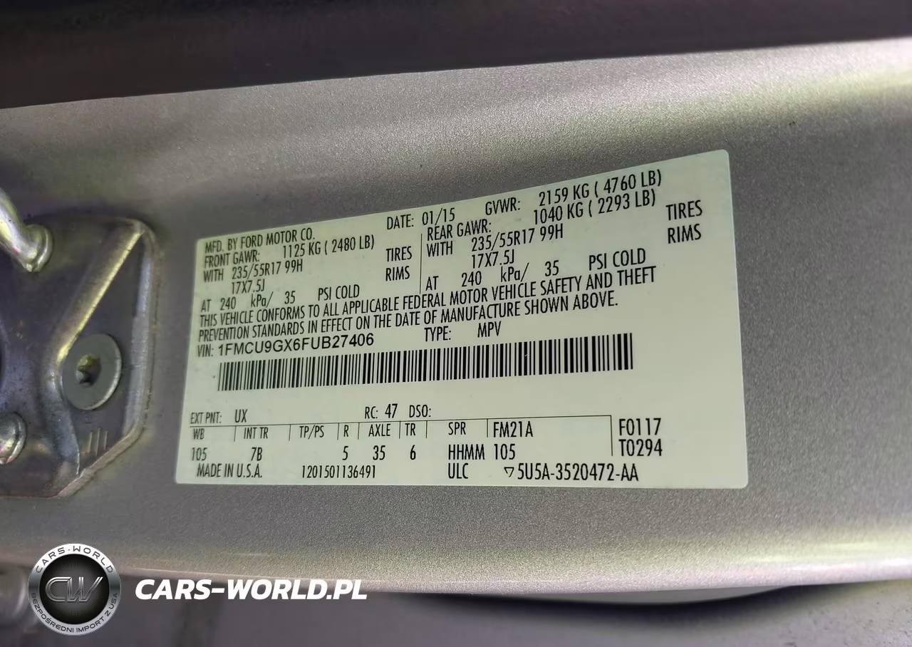 2015 Ford Escape Se VIN:1FMCU9GX6FUB27406 - 9