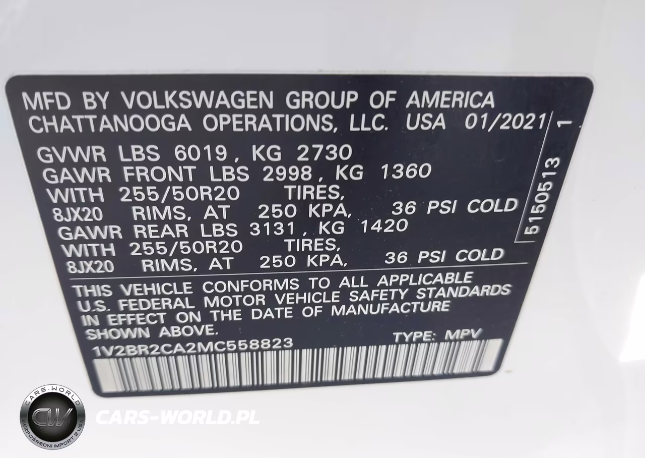 2021 Volkswagen Atlas 3.6L V6 Sel VIN:1V2BR2CA2MC558823 - 9