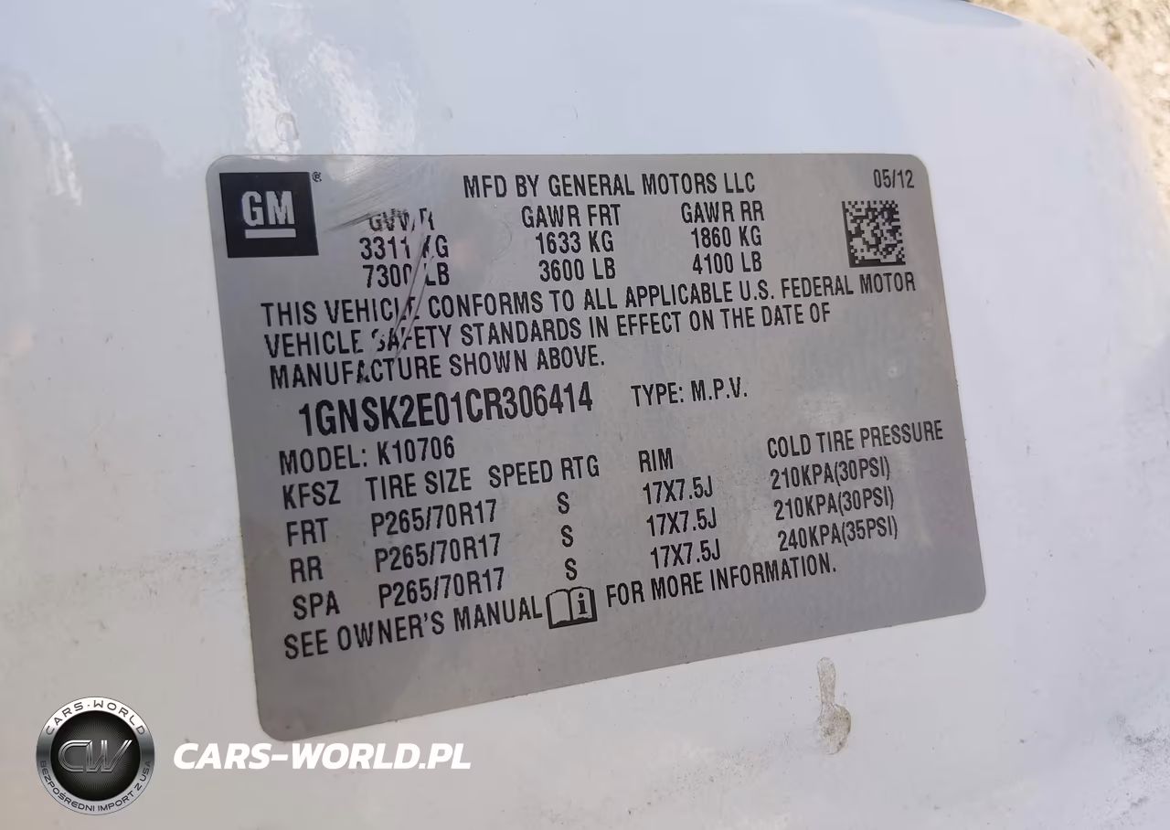 2012 Chevrolet Tahoe Commercial Fleet VIN:1GNSK2E01CR306414 - 9