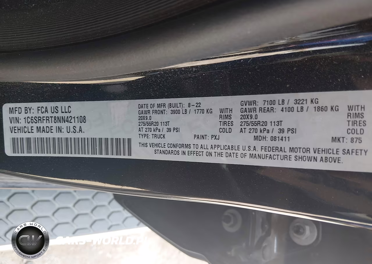 2022 Ram 1500 Laramie 4X4 6'4 Box VIN:1C6SRFRT8NN421108 - 9