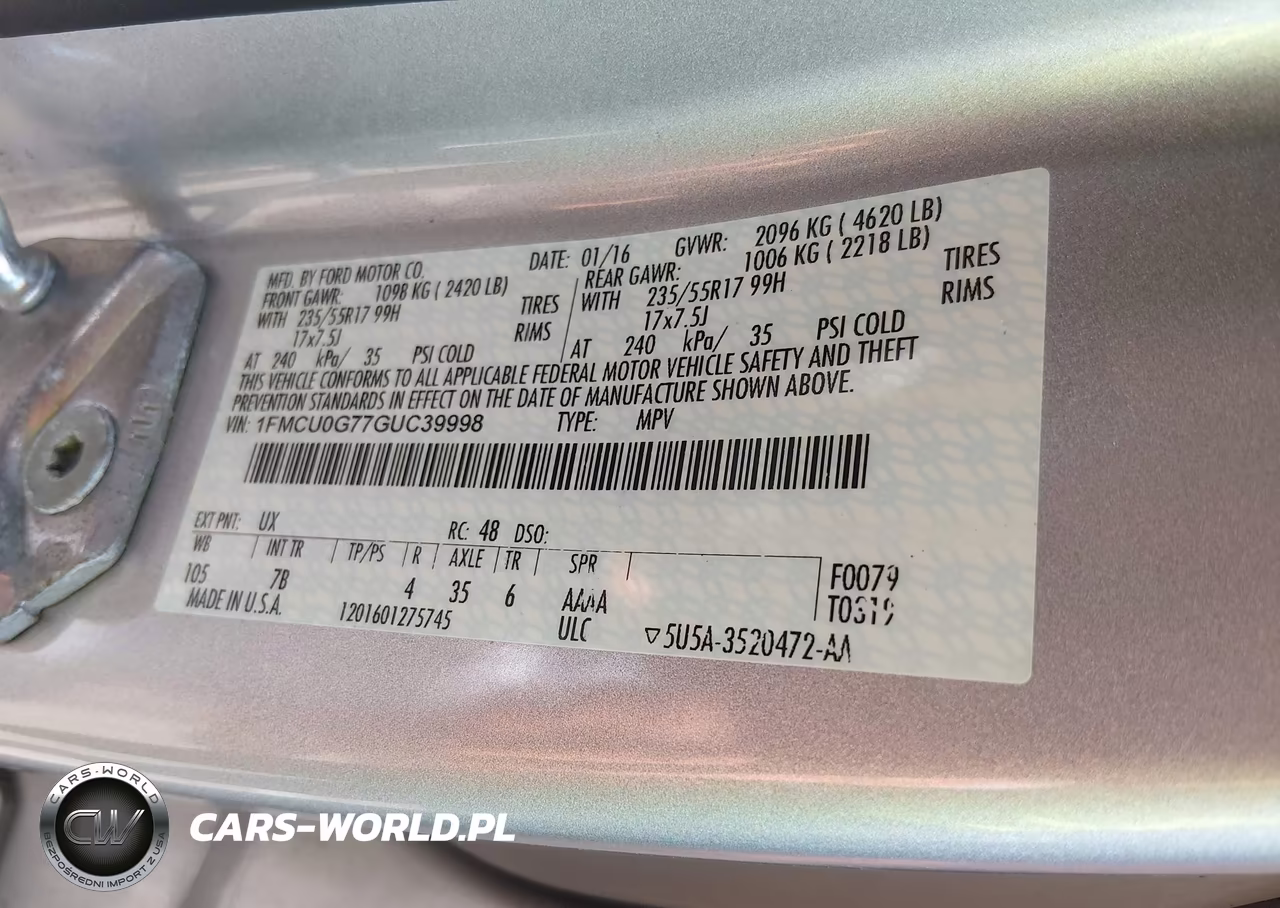 2016 Ford Escape Se VIN:1FMCU0G77GUC39998 - 9