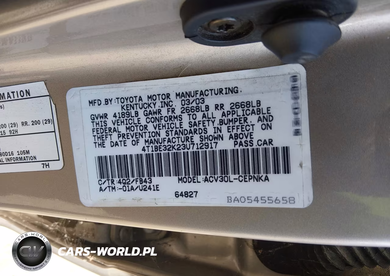 2003 Toyota Camry Le VIN:4T1BE32K23U712917 - 9