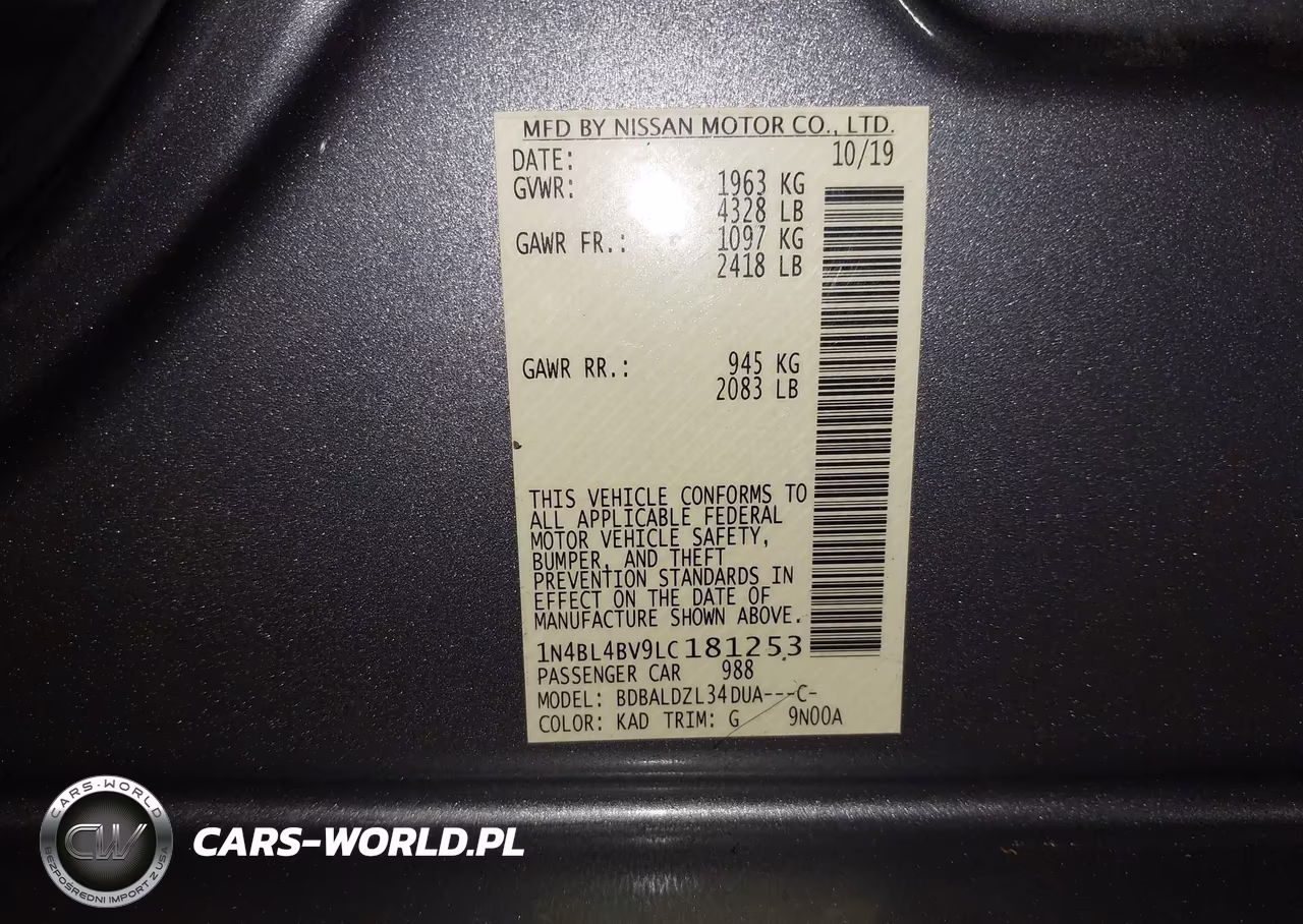 2020 Nissan Altima S Fwd VIN:1N4BL4BV9LC181253 - 9