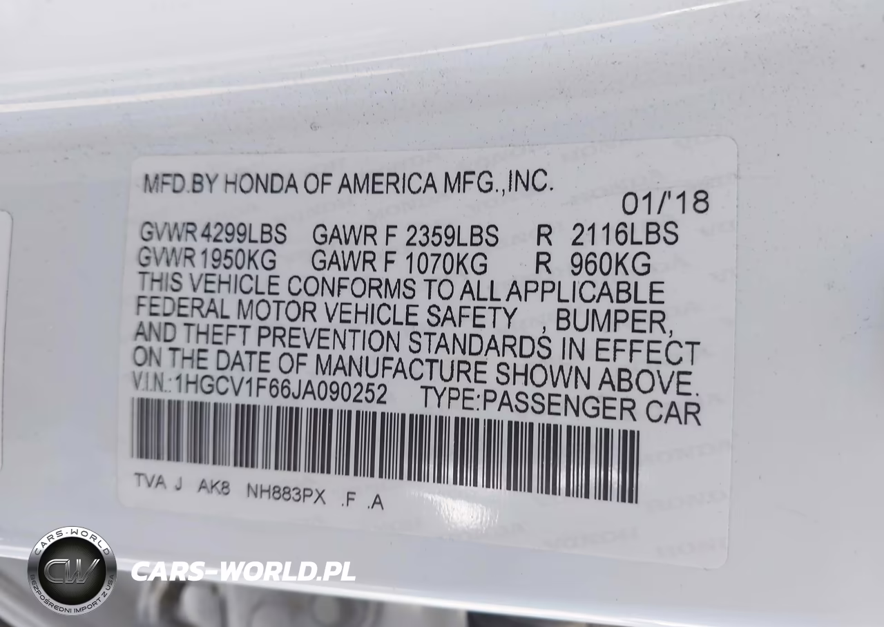 2018 Honda Accord Ex-L VIN:1HGCV1F66JA090252 - 9
