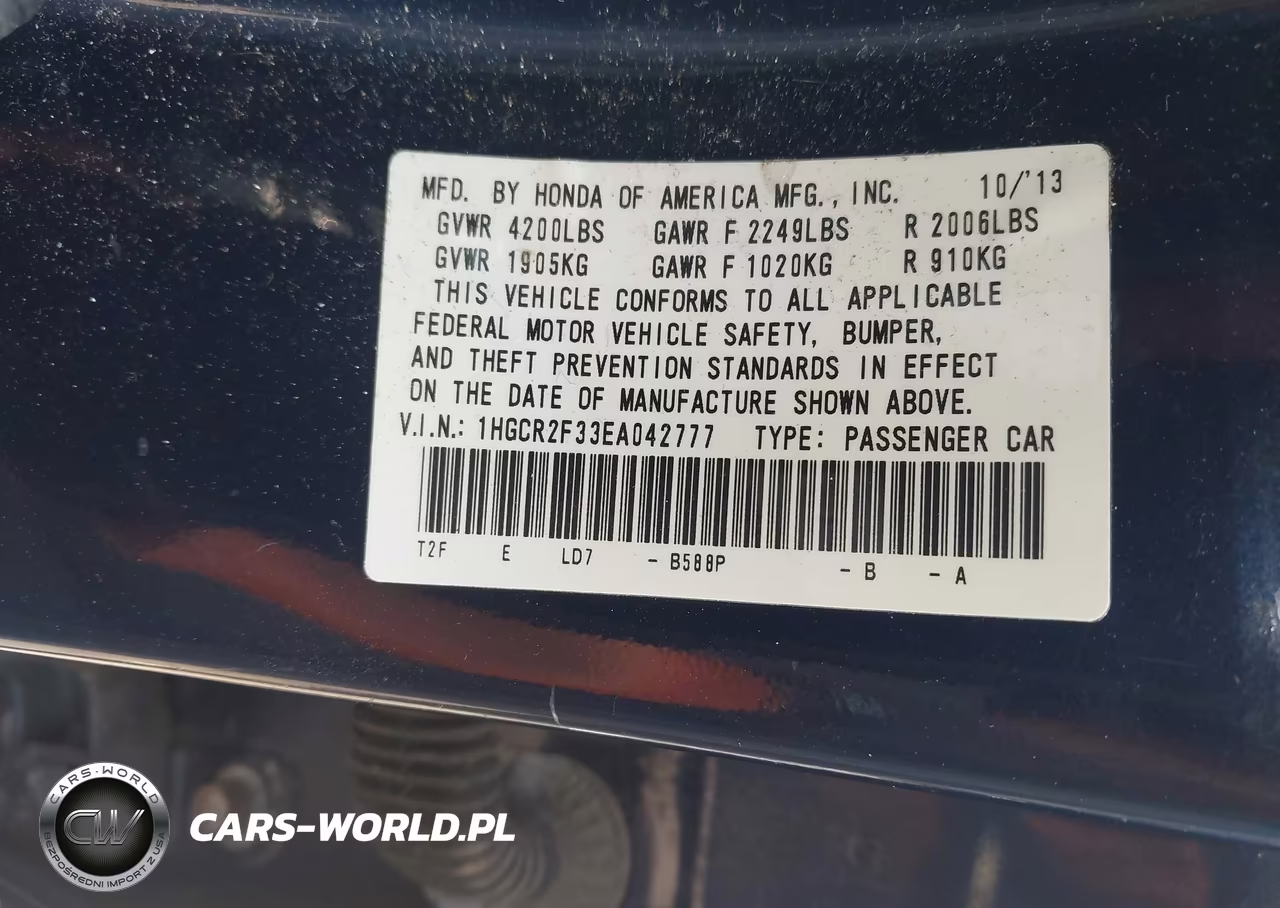 2014 Honda Accord Lx VIN:1HGCR2F33EA042777 - 9