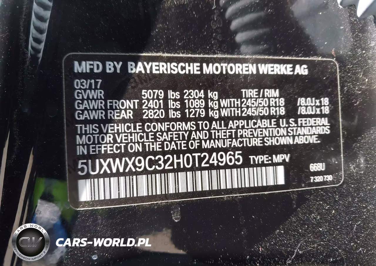 2017 BMW X3 xDrive28I VIN:5UXWX9C32H0T24965 - 9