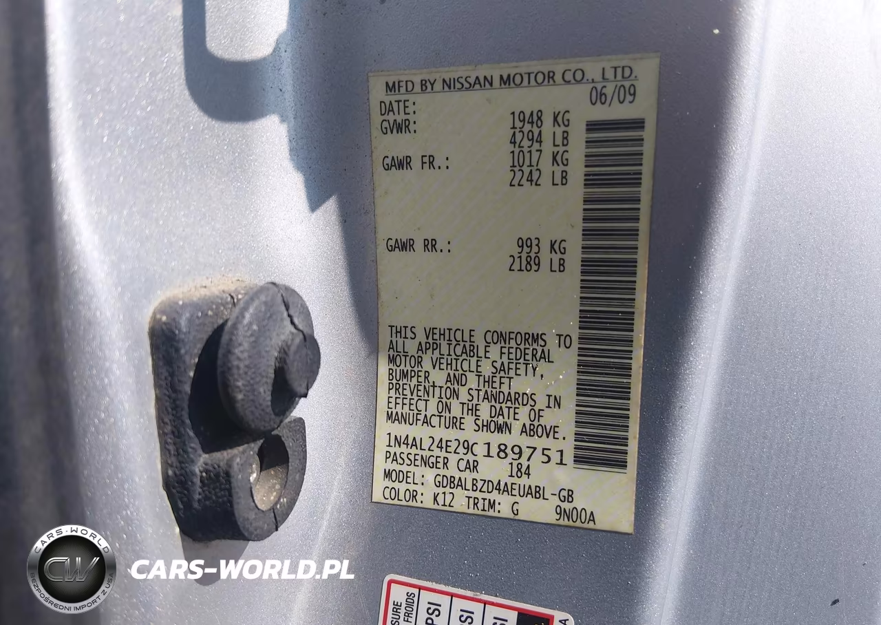 2009 Nissan Altima 2.5 S VIN:1N4AL24E29C189751 - 9