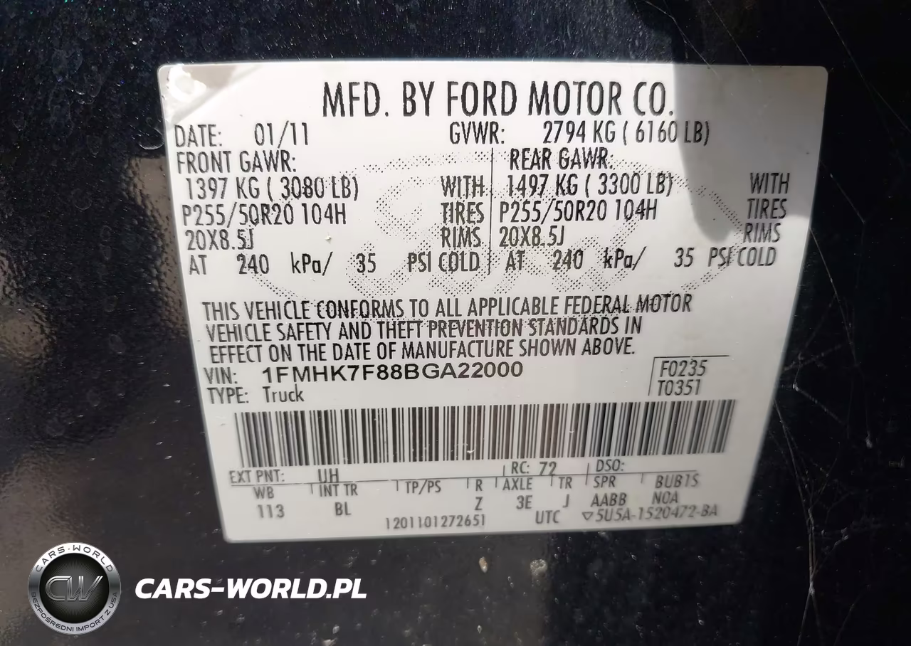 2011 Ford Explorer Limited VIN:1FMHK7F88BGA22000 - 9