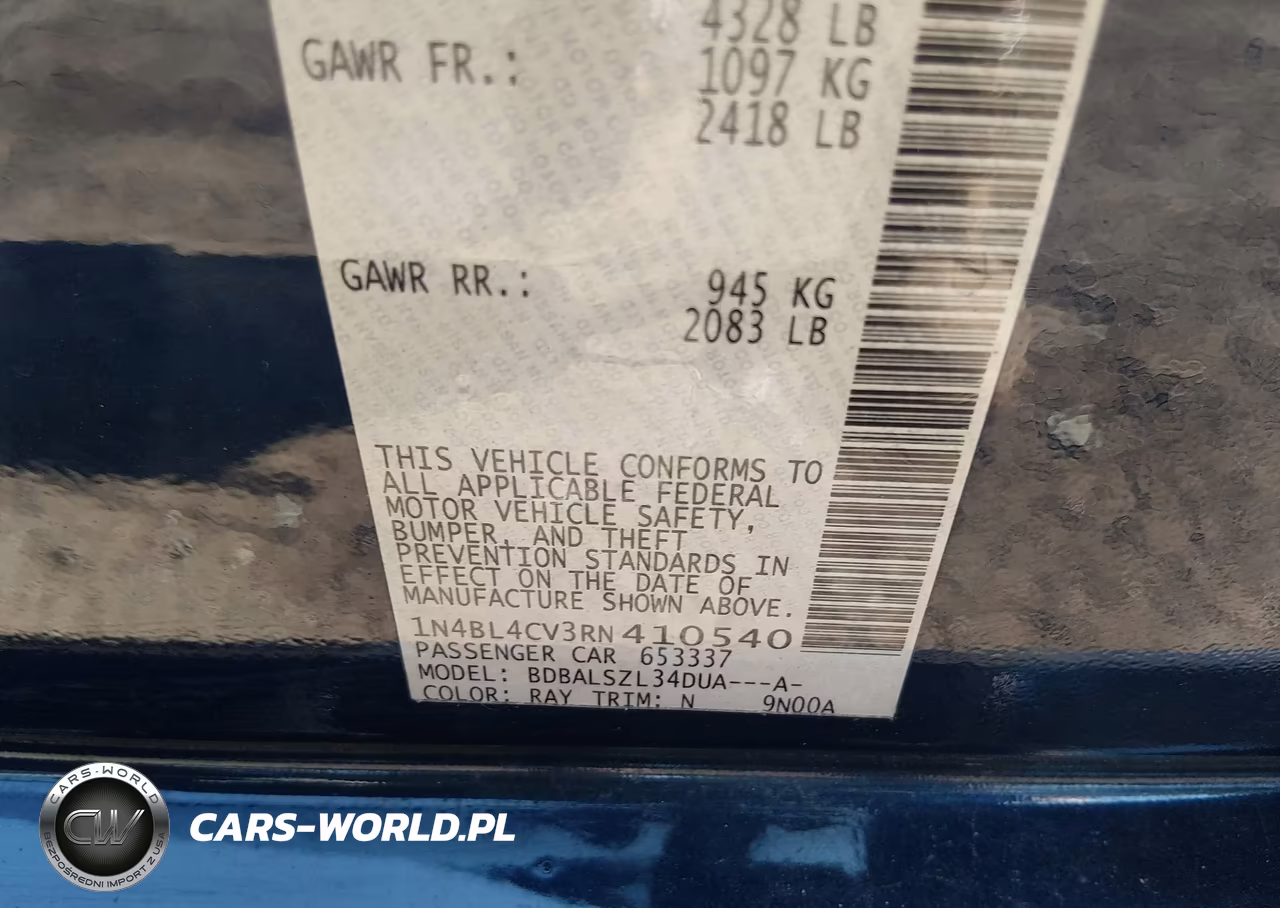 2024 Nissan Altima Sr Fwd VIN:1N4BL4CV3RN410540 - 9