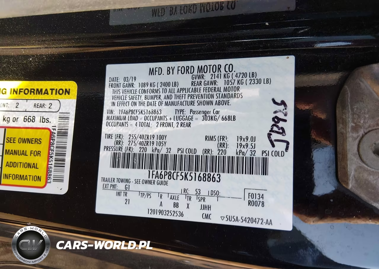 2019 Ford Mustang Gt VIN:1FA6P8CF5K5168863 - 9