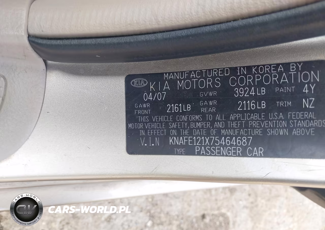 2007 Kia Spectra Ex VIN:KNAFE121X75464687 - 9