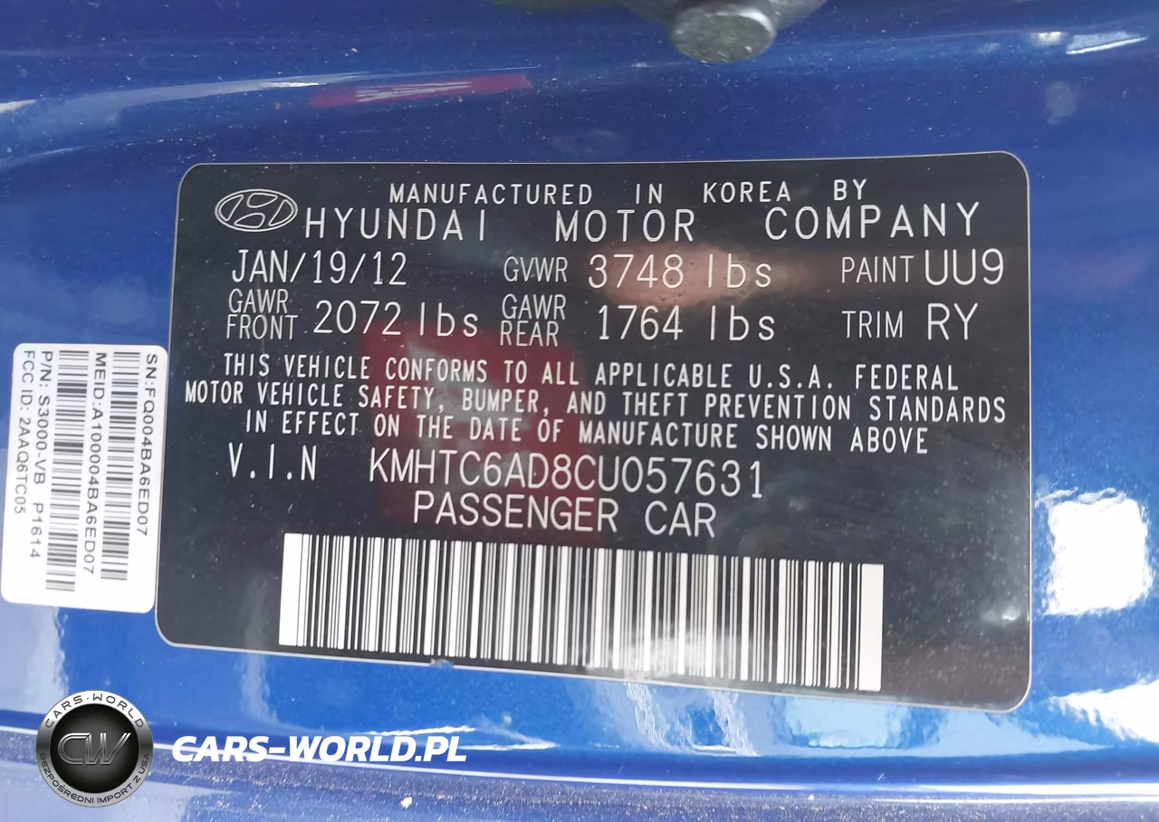 2012 Hyundai Veloster Base W-Black VIN:KMHTC6AD8CU057631 - 9