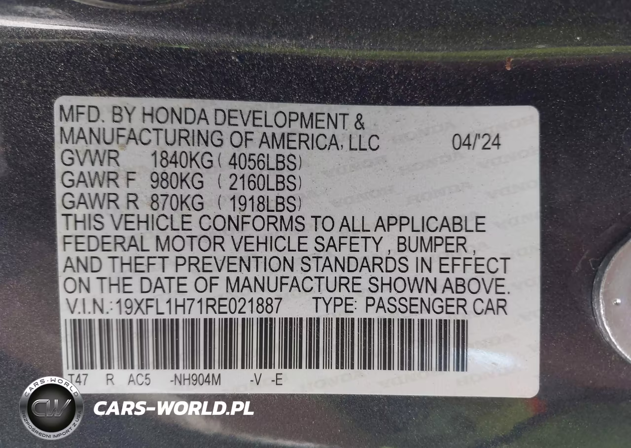 2024 Honda Civic Ex-L VIN:19XFL1H71RE021887 - 9