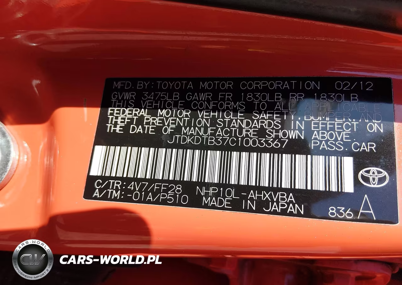 2012 Toyota Prius C Two VIN:JTDKDTB37C1003367 - 9
