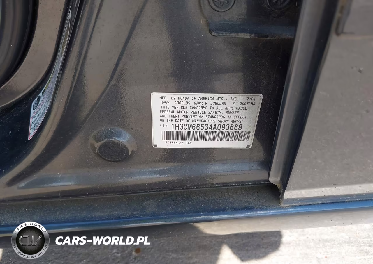 2004 Honda Accord 3.0 Ex VIN:1HGCM66534A093668 - 9