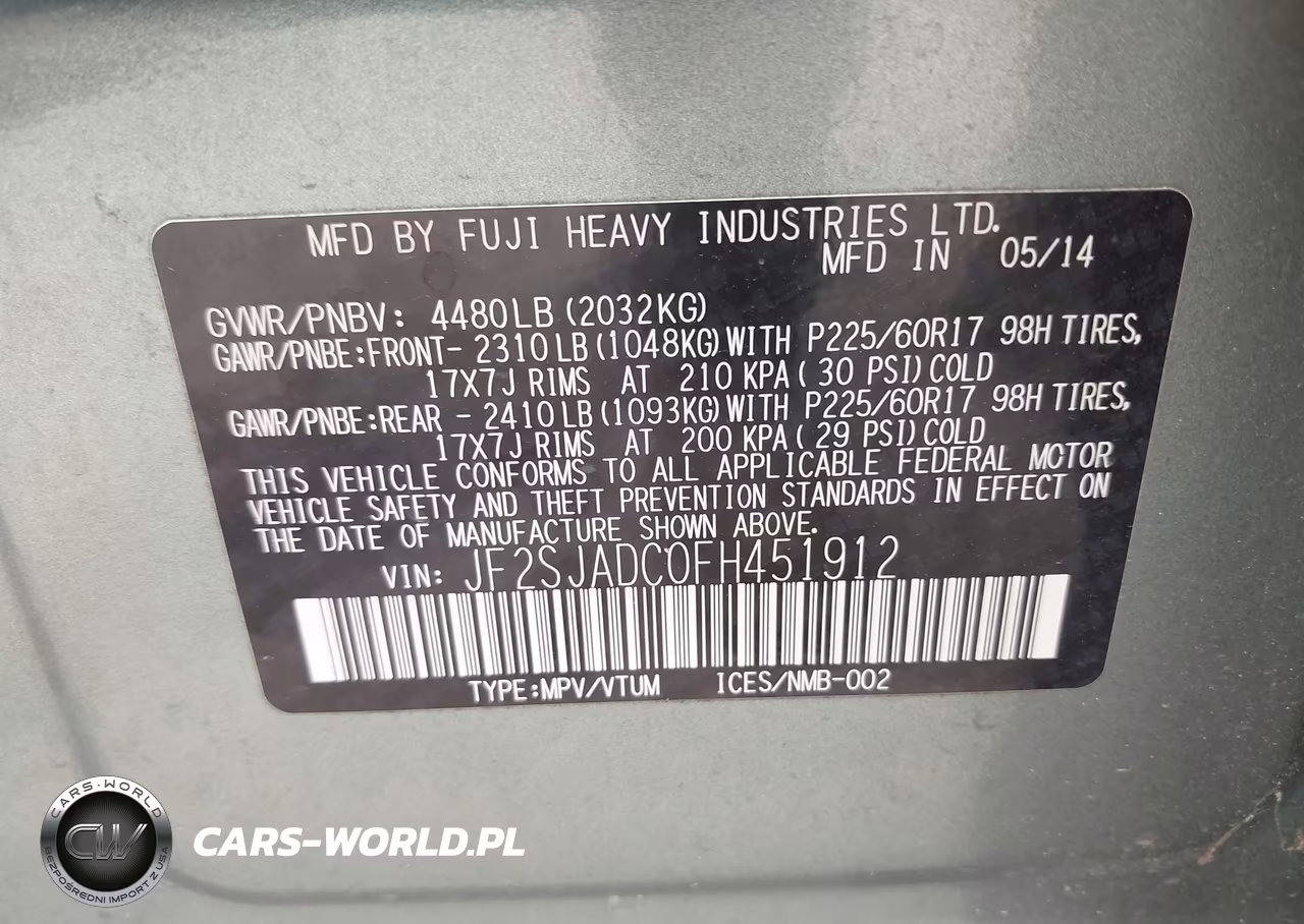 2015 Subaru Forester 2.5I Premium VIN:JF2SJADC0FH451912 - 9