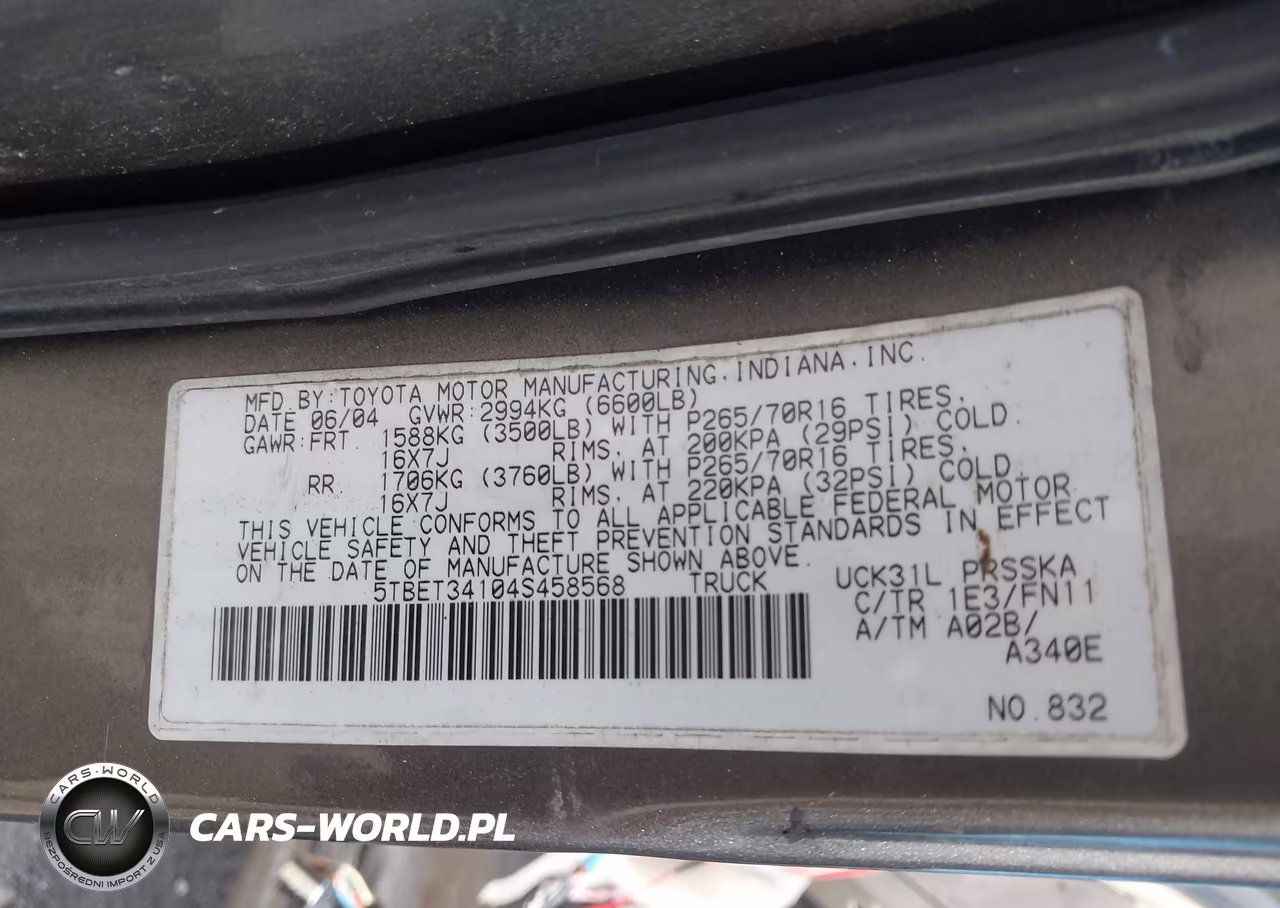 2004 Toyota Tundra Sr5 V8 VIN:5TBET34104S458568 - 9