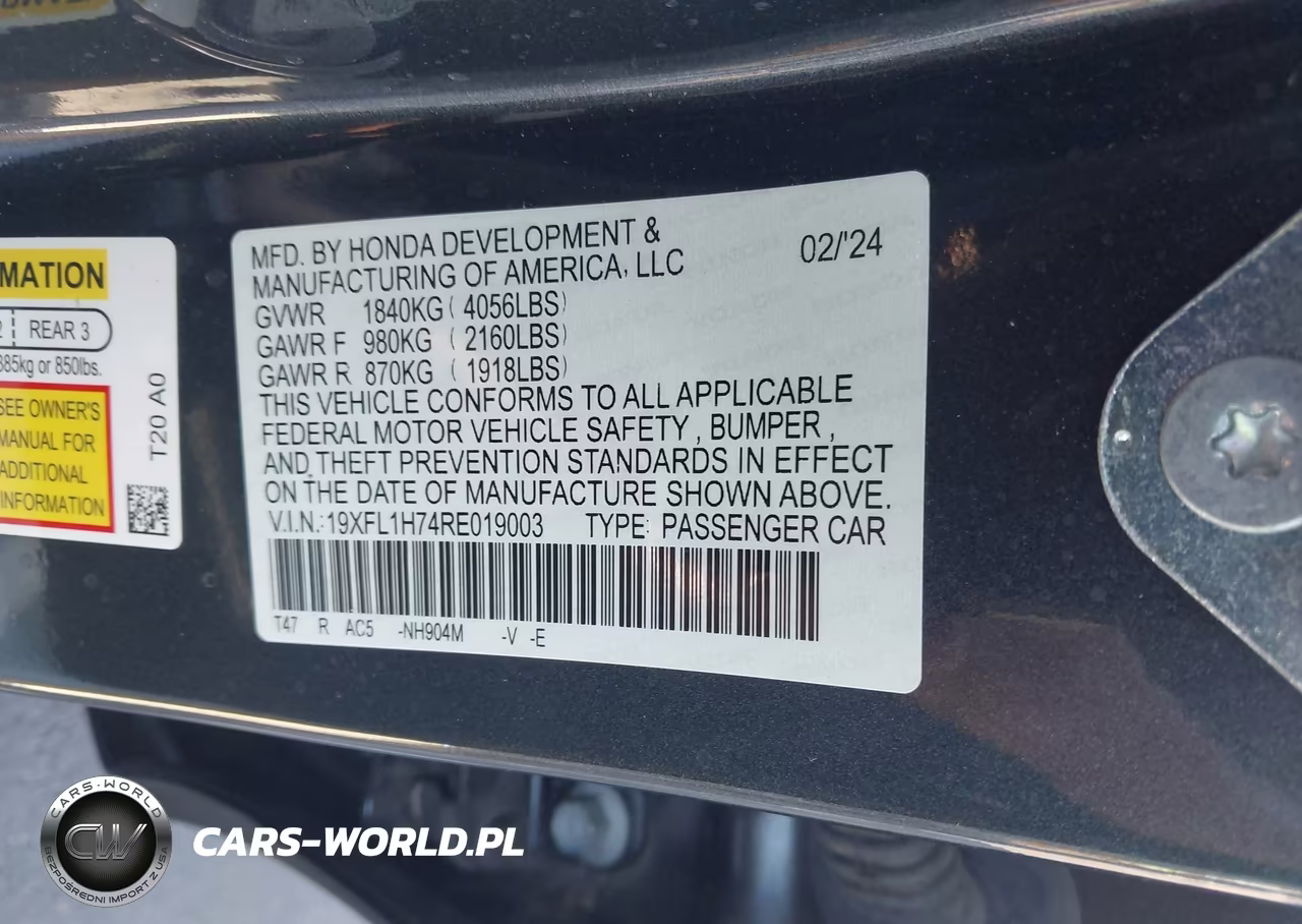 2024 Honda Civic Ex-L VIN:19XFL1H74RE019003 - 9