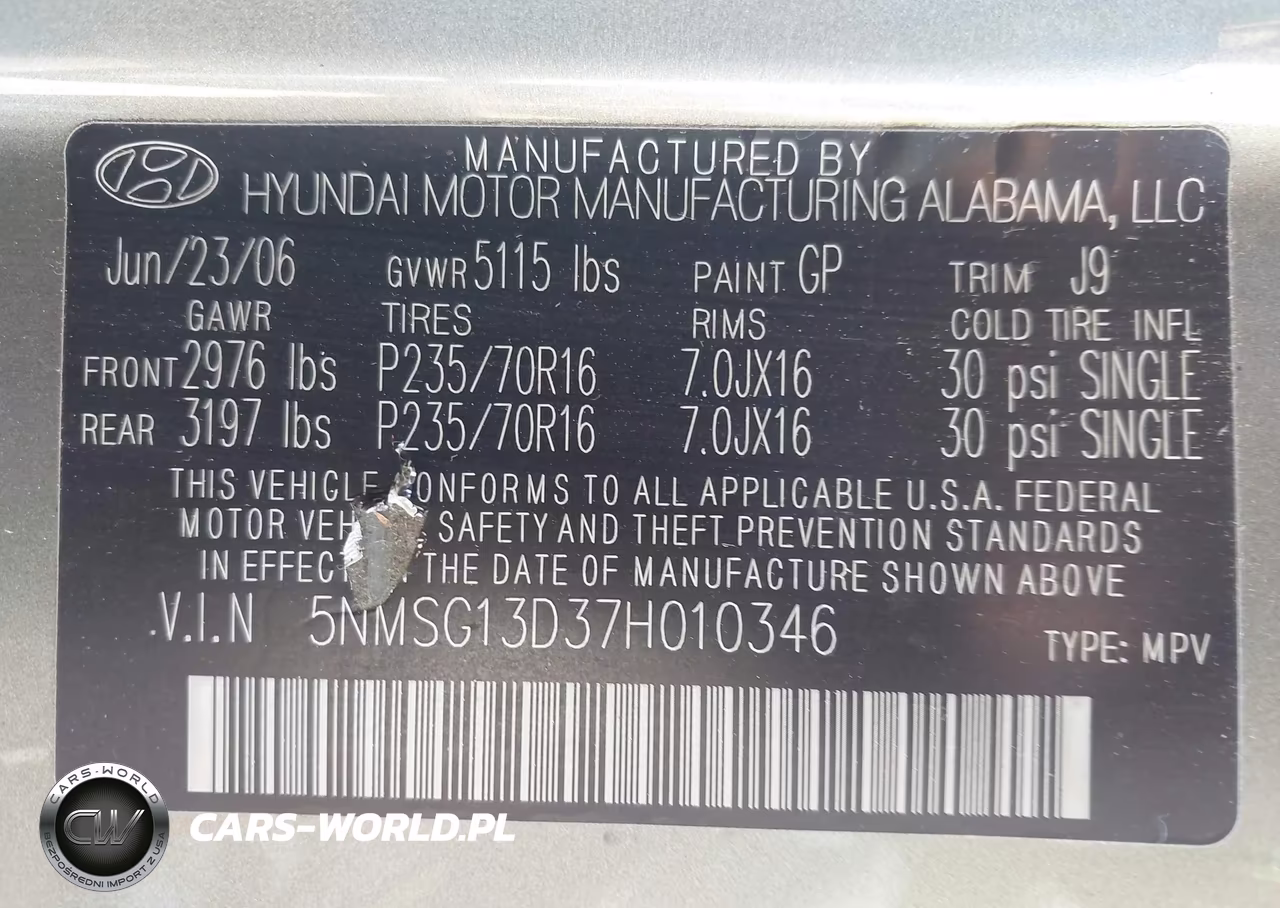 2007 Hyundai Santa Fe Gls VIN:5NMSG13D37H010346 - 9